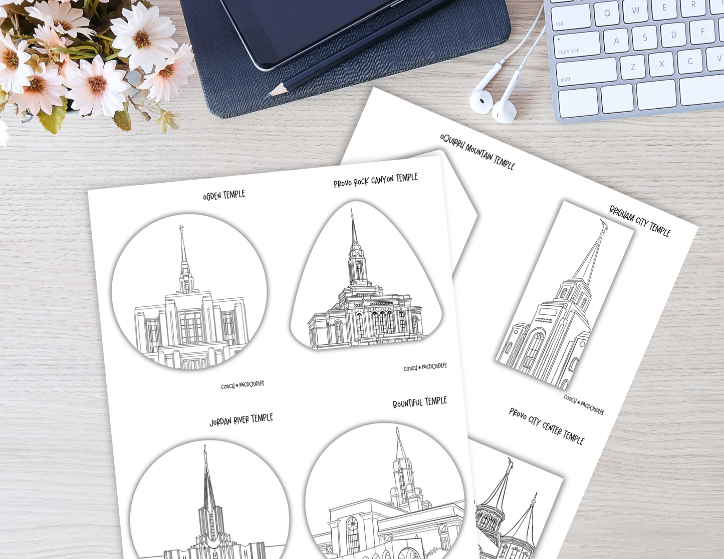 Utah Temple Coloring Pages / Cards - Digital Download