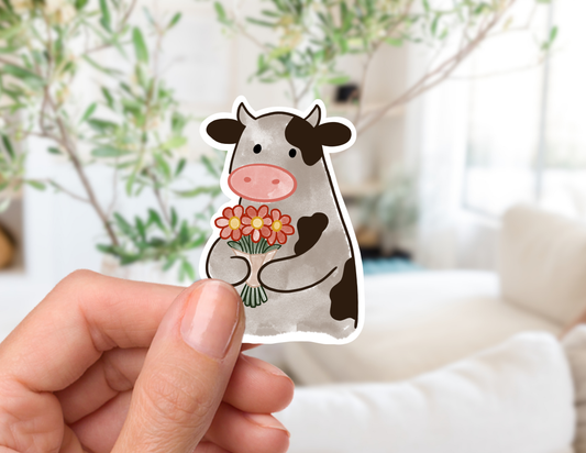 Marie the Flower Picking Cow Sticker
